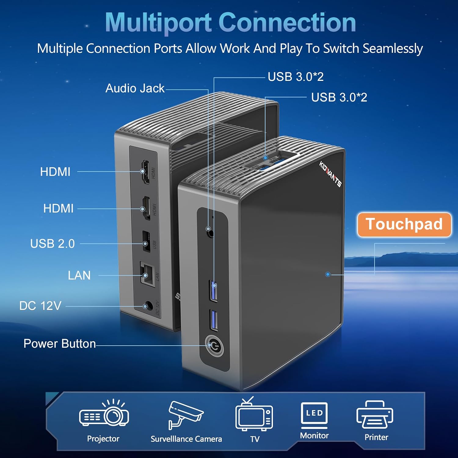 KN1 Mini PC Touch PC Intel N4000(up to 2.6GHz),8GB LPDDR4 128GB eMMC,Support M.2 SSD Expansion (512GB/2TB),Support 4K Dual Display, 2.4G/5G WiFi,BT 5.0,USB 3.0,Mini Desktop Computer for Home/Office