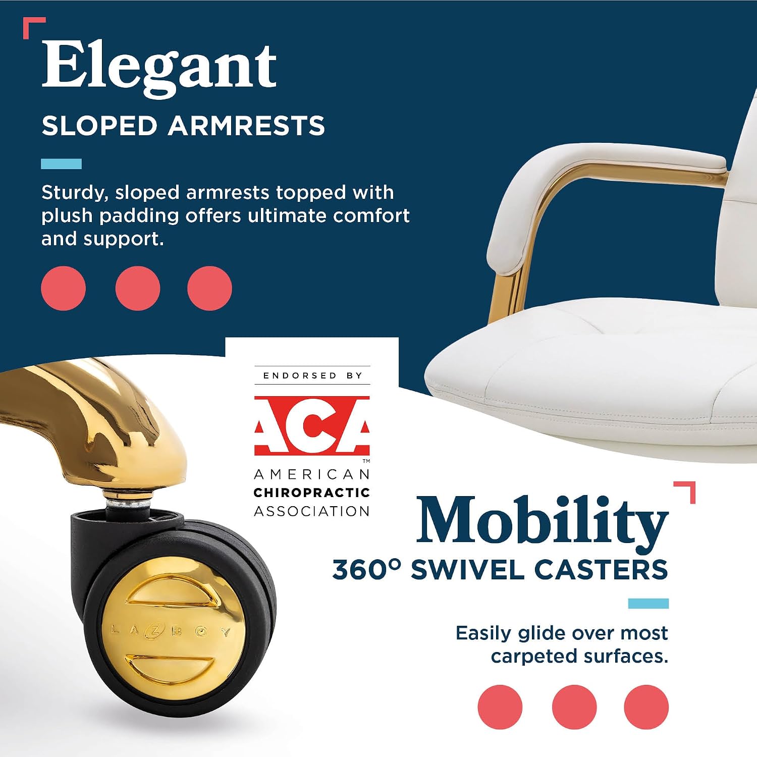 La-Z-Boy Sonata Ergonomic Bonded Leather Swivel Executive Chair, White and Gold (CCHR10014A)