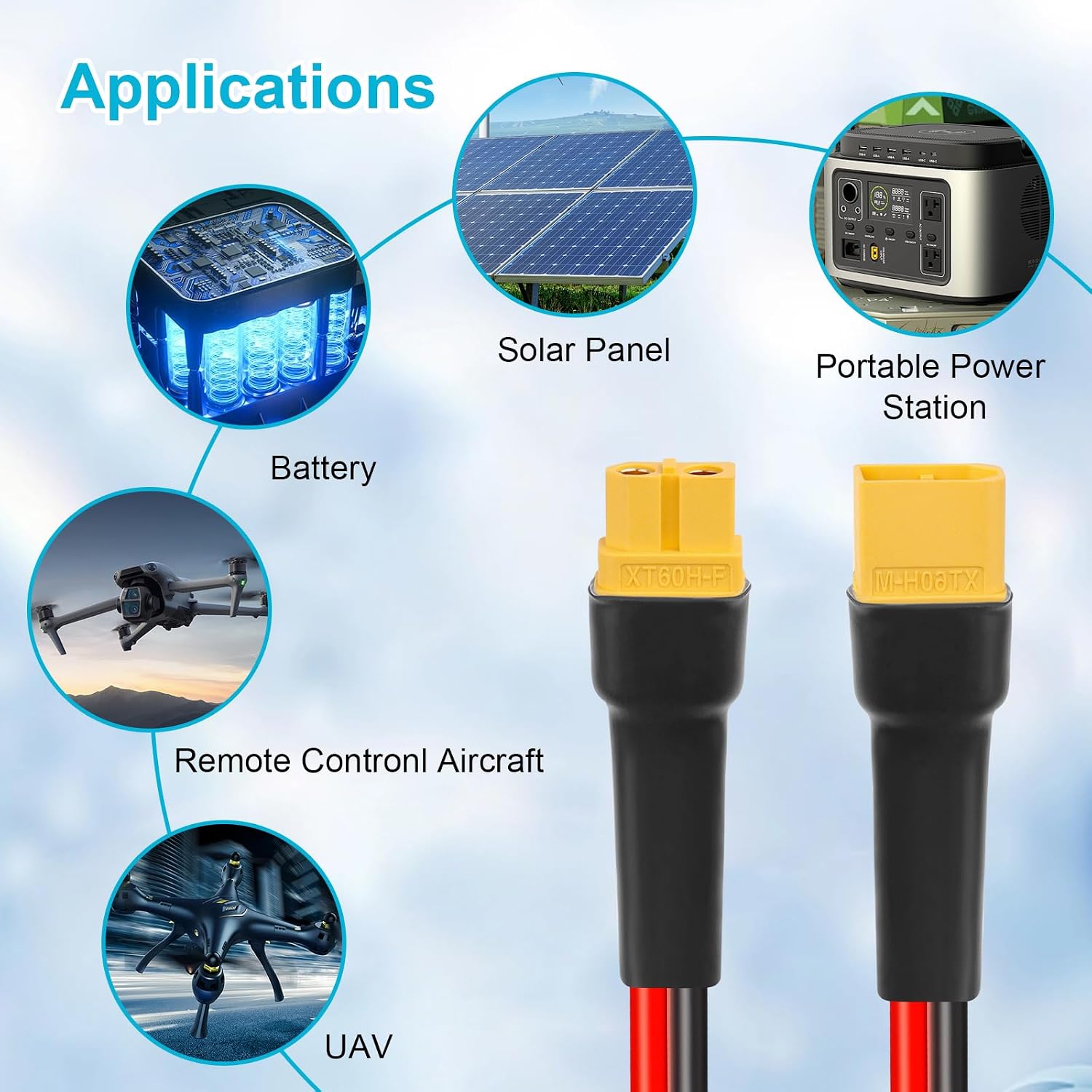 10AWG 100FT XT60 Extension Cable 2 3 5 10 15 20 25 30 35 40 50 75 100FT XT60 Female to Male Connector for Portable Power Station Solar Panel RC Battery