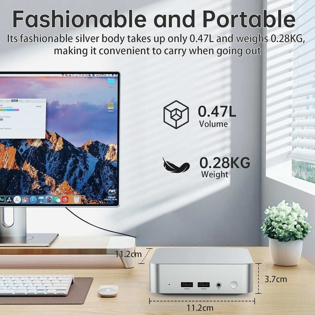 Mini PC (4C/4T) 8GB RAM 128GB SSD Support 2T desktop computers windows/WiFi/BT/DC/RJ45 LAN 1000M/USB*4/USB-C*2 /HDMI*2 4K Dual Display 2.4G/5G WiFi & BT4.2 Mini Desktop Computer Home Office (N3700)