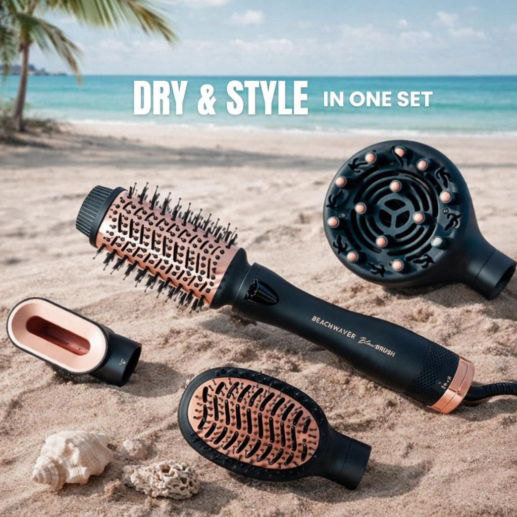 The Beachwaver Co. Blow Brush - Midnight Rose | Versatile Blow-Dry Brush for All Hair Types w/Interchangeable Attachments | 2 Speeds, 4 Heat Settings, and 4 Attachments - One Tool for Endless Looks!