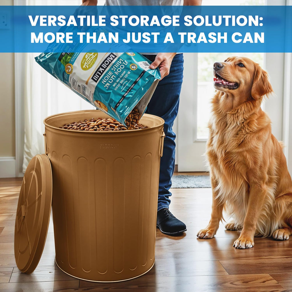 Plexon 20 Gallon Metal Trash Can with Lid Outdoor Large Trash Bin Steel Garbage Can for Garage Patio Farmhouse Bucket Bird Seed Storage Can Heavy Duty Round Container, Copper 2 Pack
