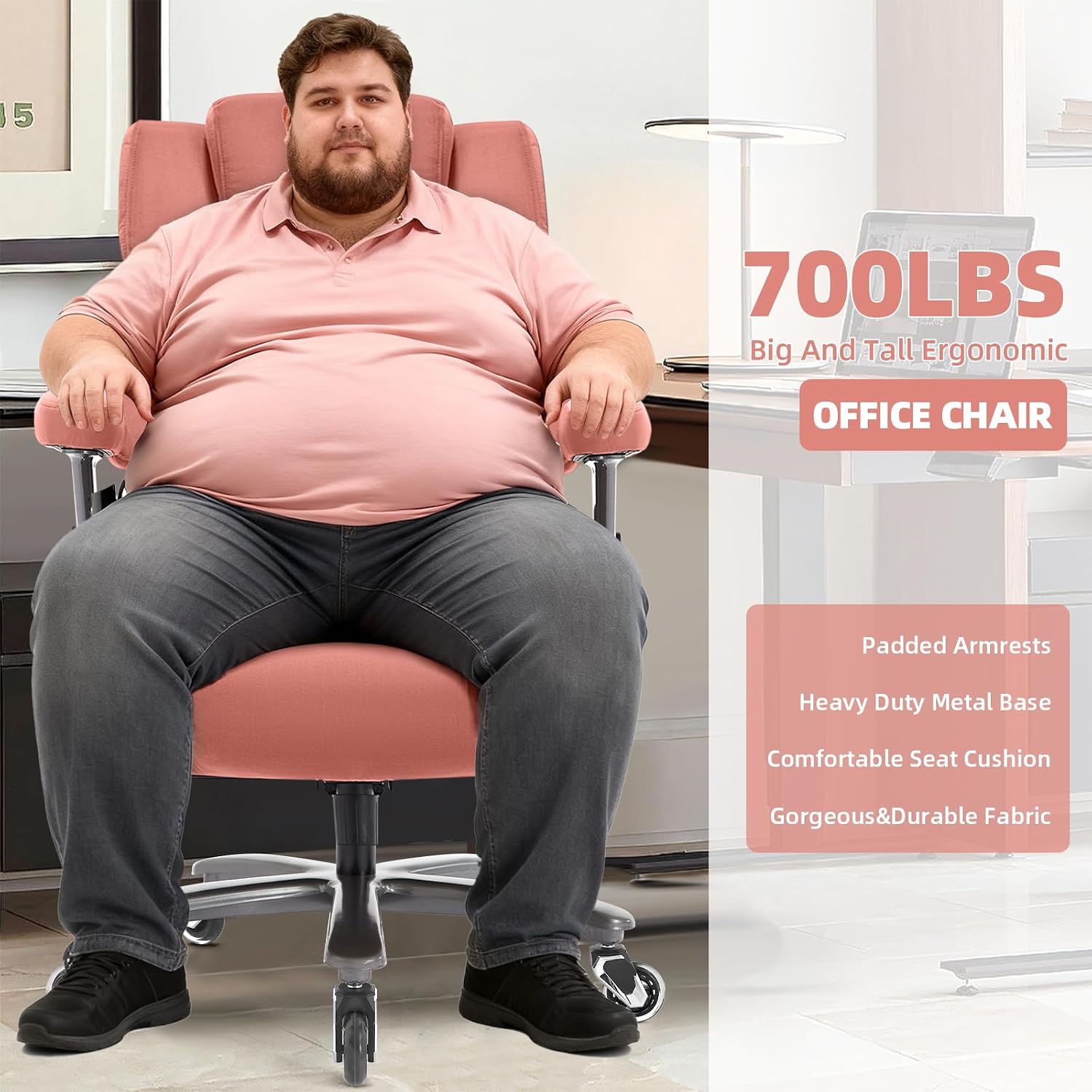 VUZI 700LBS Large Heavy Duty Office Chair with 3D Flip Arms, Big and Tall Plus Size Fabric Executive Desk Chairs, High Back Extra Wide Computer Chair with Adjustable Lumbar Support, Sturdy Metal Base