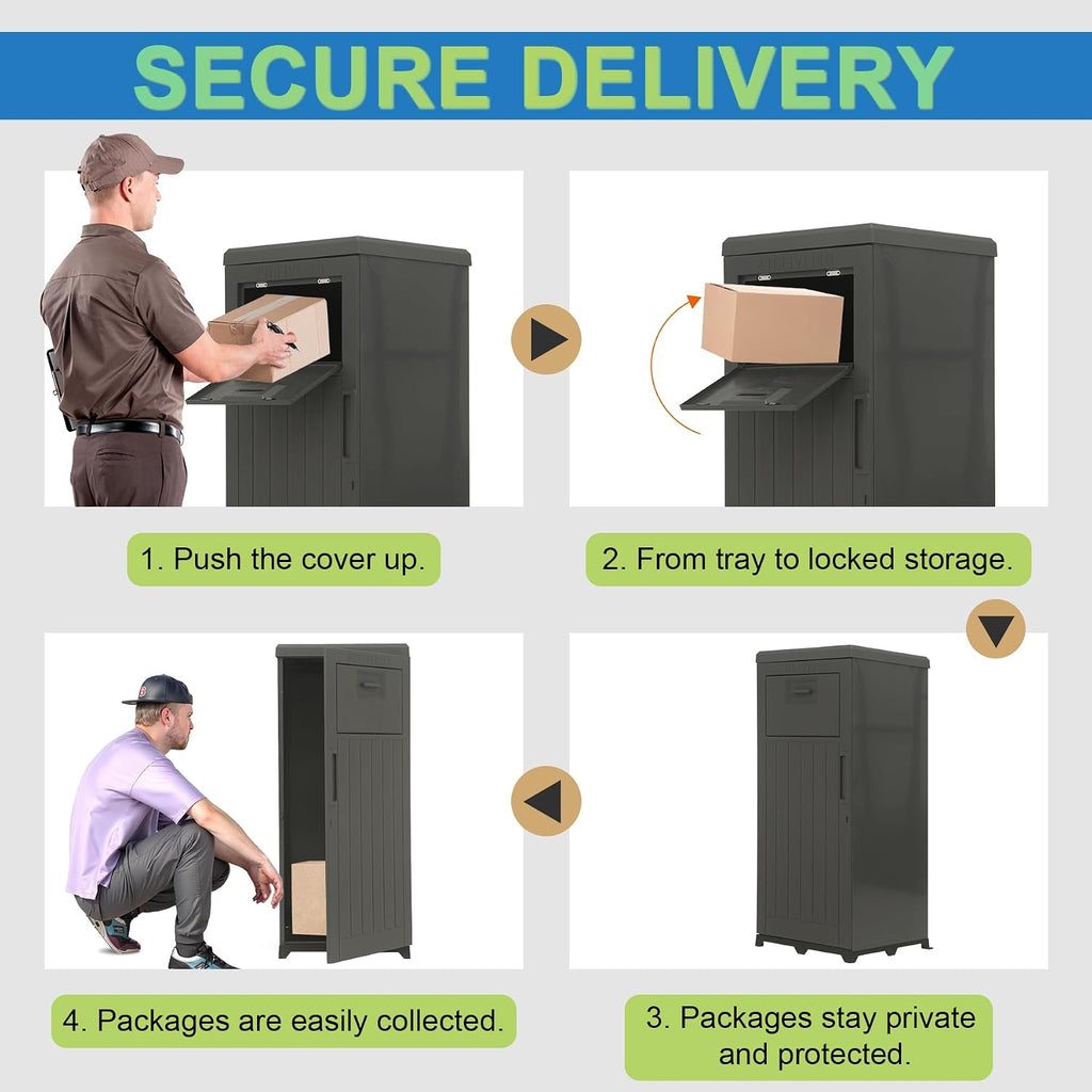 Domi Package Delivery Box for Outside, Large Parcel Drop Box with Lockable Secure, Waterproof Resin Storage Anti-Theft Outdoor Package Delivery for Porch, Curbside, House