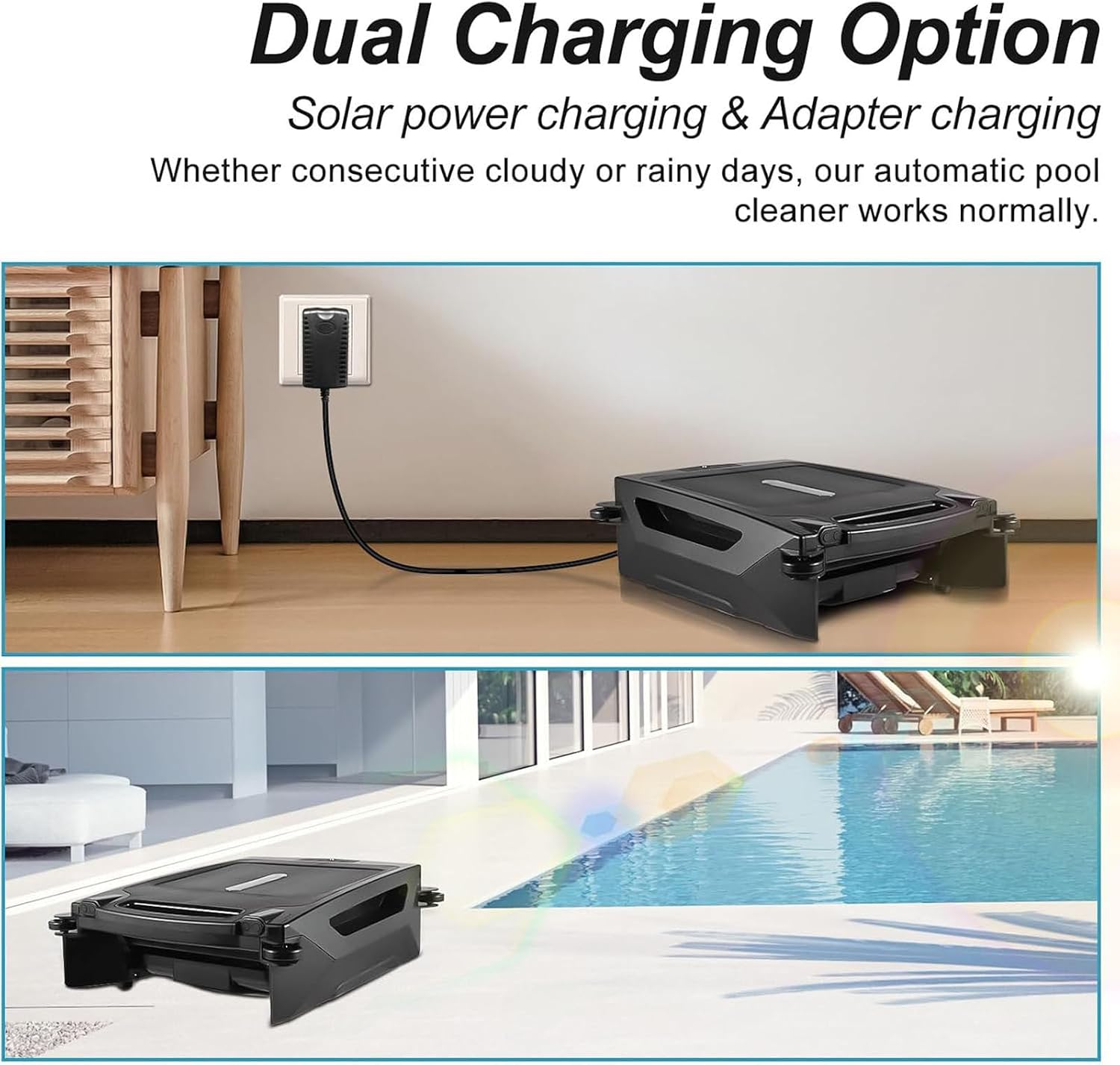 Pool Surface Cleaner Robot with Solar and Rechargeable Dual Mode, Cordless Robotic Pool Cleaner, Smart Pool Skimmer Basket, Automatic Pool Vacuum Cleaner