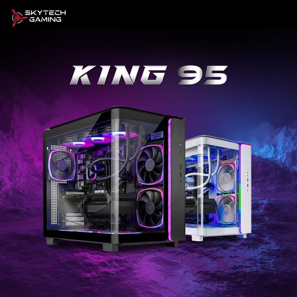 Skytech Gaming King 95 Gaming PC, AMD Ryzen 7 9800X3D 4.7GHz, NVIDIA RTX 5070 Ti 16GB VRAM, 1TB Gen4 NVMe SSD, 24GB DDR5 RAM 6000, 850W Gold ATX 3 PSU, 360 ARGB AIO, WI-FI 5, Windows 11, Desktop