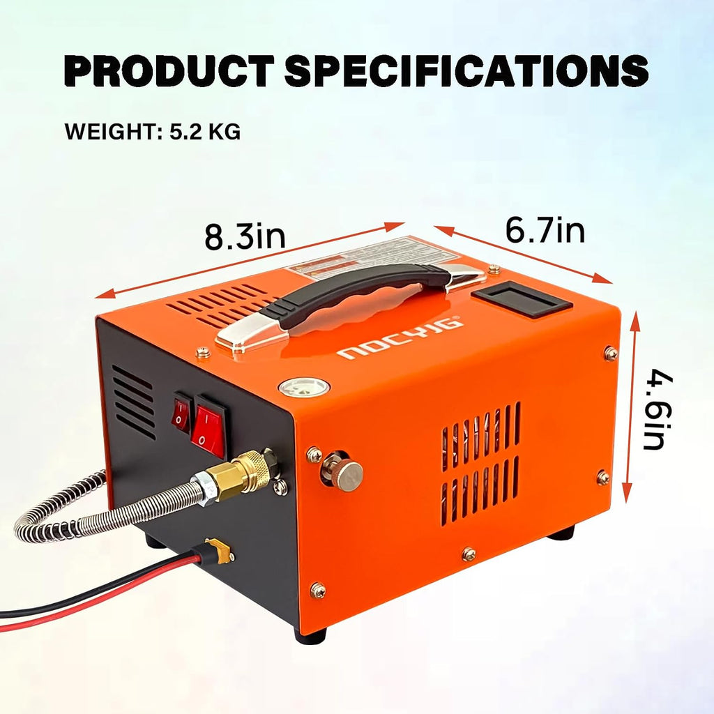 Pcp air compressor 4500PSI Portable PCP Compressor, 12V DC/110V AC PCP Airgun Compressor Manual-stop, w/External Power Adapter, Built-in Fan, Suitable for Paintball, Air Rifle, Scuba Bottle