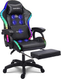 Video Gaming Chair with Speaker and RBG Light, Ergonomic Computer Chair with Massage Function, Comfortable Computer Recliner with Footrest and Lumbar Support,Gaming Chair for Adults Kids.,Bla