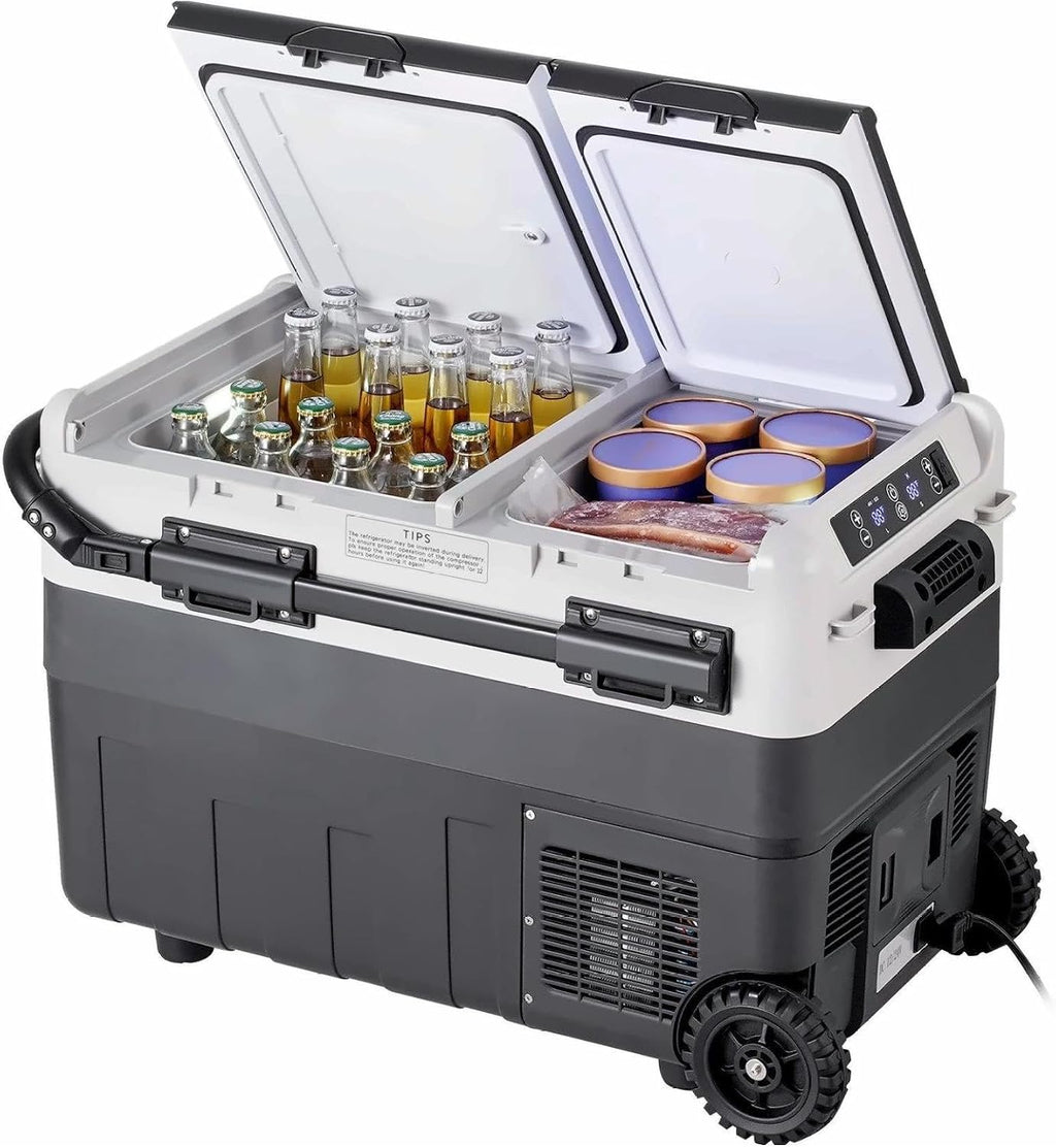 Portable Car Refrigerator Freezer 50L Dual Zone - 12V/24V & 110V/240V - Compressor Cooling for Road Trips, Camping, RV & Home Use
