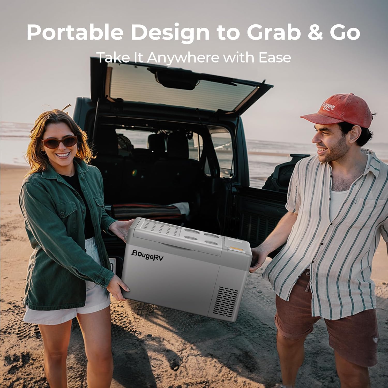 BougeRV 12 Volt Refrigerator, CRPRO 21 Quart 12V Car Fridge, Portable Freezer (-8℉~50℉), Compressor Cooler with 12V/24 DC, 110-240 AC for Outdoor Camping Overlanding Truck RV SUV Van (White)