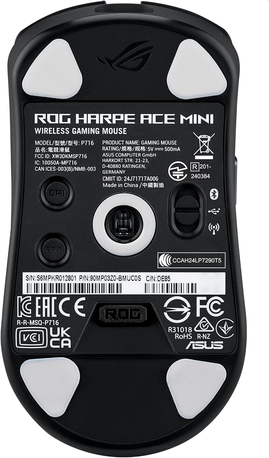 ASUS ROG Harpe Ace Mini Wireless Esports Gaming Mouse – Small Compact Design, Right-Handed, 49g Lightweight, Tri-Mode Connectivity, 36K DPI, up to 105Hr Battery, Pro-Approved, PC/Mac Support - Black