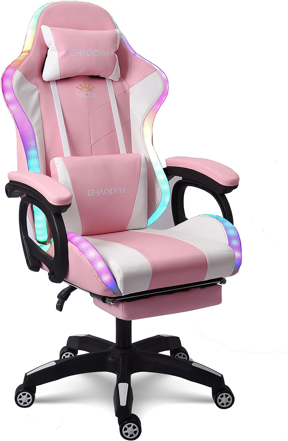Racing Chair, Ergonomic Chair with Headrest and Lumbar Support, Video Gaming Chair with Speaker and LED Light, 90°-135° Tilt Computer Chair,for Adult Teen Gamer Gaming Chair.,Pink
