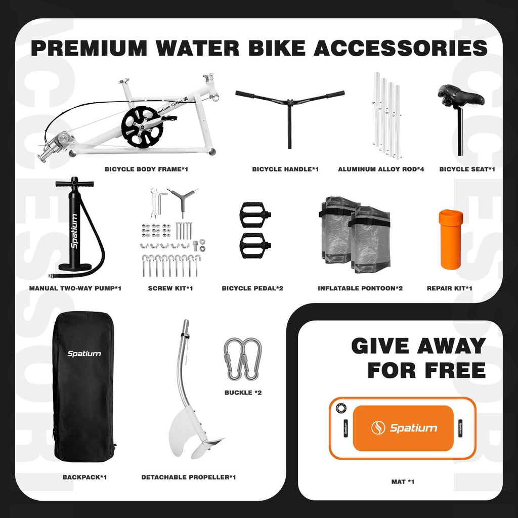 Spatium SUP Water Bike - Inflatable Pedal Boat for One Person - Fishing Kayak & Paddle Board - The Fun of Water & Fishing + Mat
