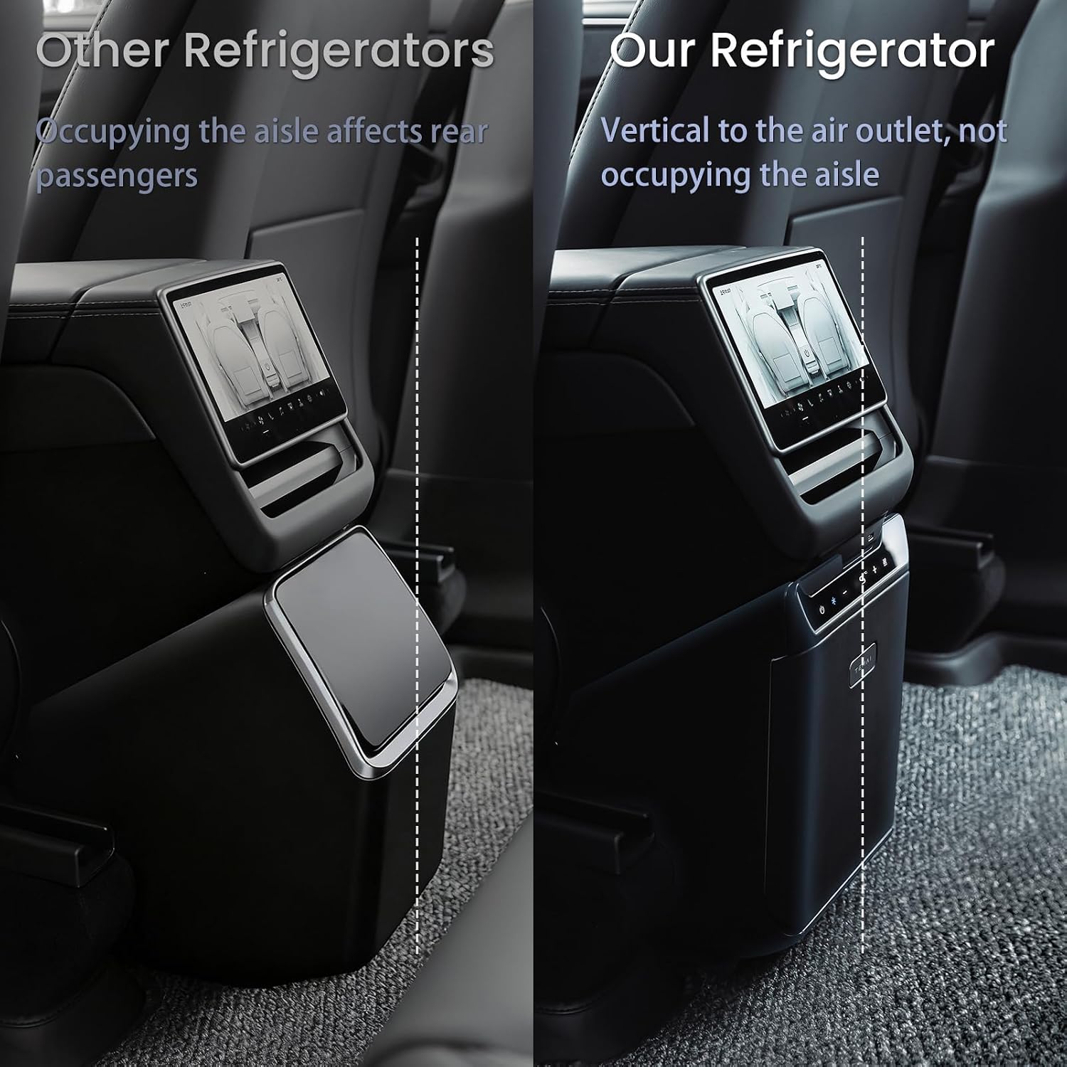 Car Refrigerator for Tesla Model Y Juniper, Rear Center Console Fridge for Model Y 2026~2025, Cooler & Warmer, Portable Freezer for Camping Commuting Sports & Traveling