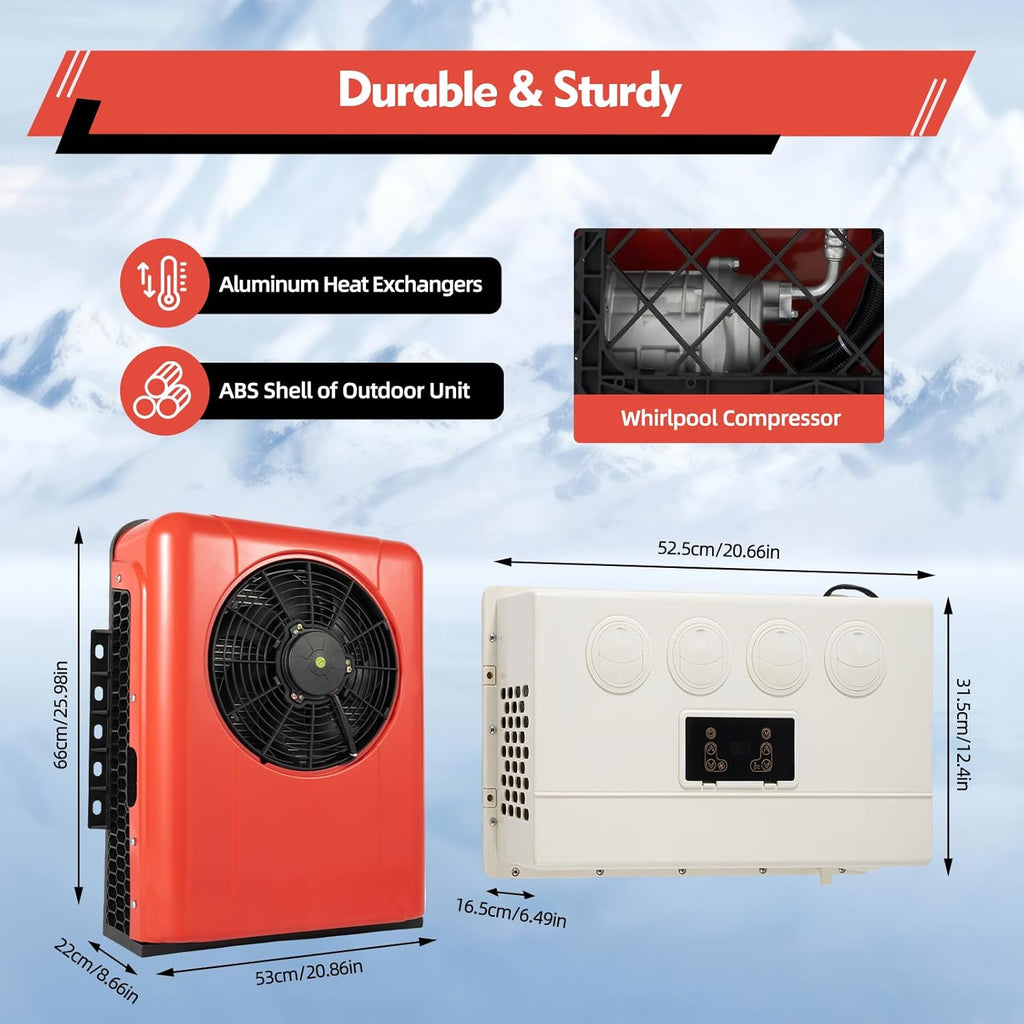 Air Conditioner Kit, 12000 BTU Truck Bus RV Air Conditioner 12V Universal Electric A/C Unit Cab Cooling - Portable Split AC for Semi-Truck Trailer Bus Camper Pickup Motorhome