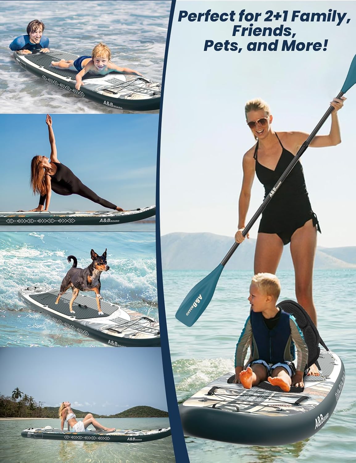ABBOARD Inflatable Stand Up Paddle Board - Extra Wide Fishing Paddleboard with Sup Accessories Youth/Adults