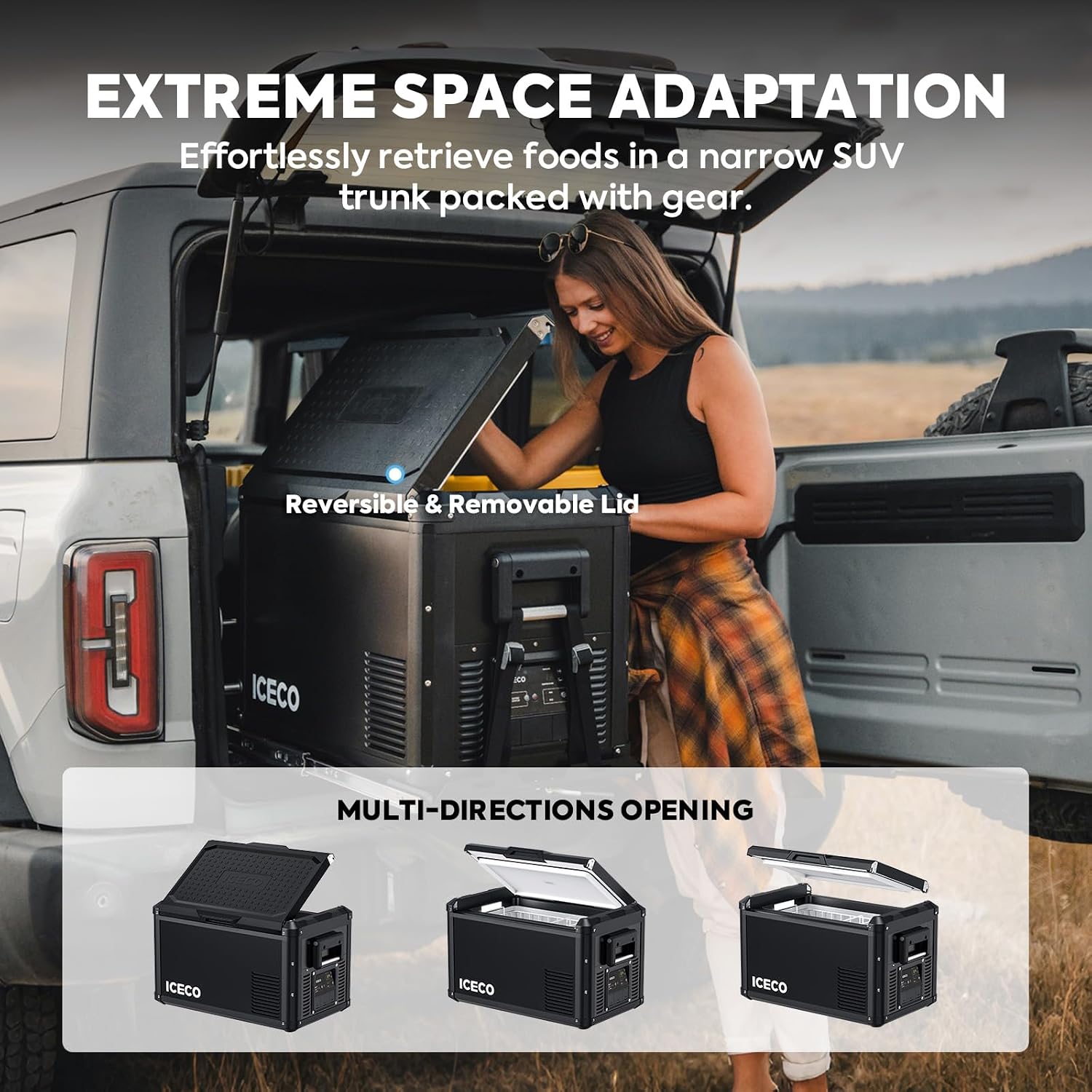 ICECO VL35ProS 37Quart Portable Refrigerator with SECOP Compressor,12V Fridge with Multi-directional Lid, 0-50℉, Compact Car Refrigerator with AC&DC For RV, SUV, Truck, Boat| With Cover&Slide