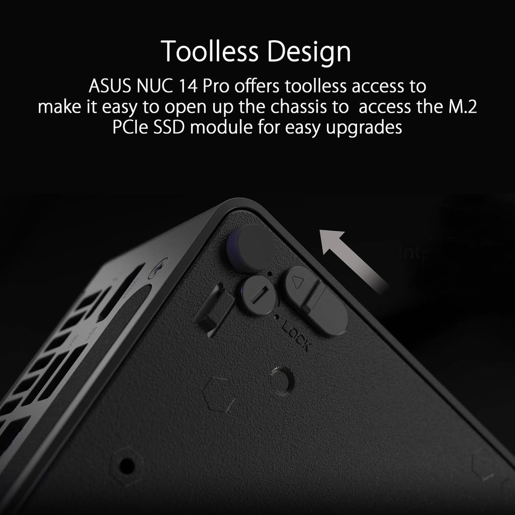 ASUS NUC 14 Pro Slim Barebone with Intel 14th Gen Core Ultra 7 155H (NPU Support), Up to 96GB DDR5 RAM, Dual Storage Design, Thunderbolt 4, Wi-Fi 6E & Bluetooth 5.3, with VESA Mount