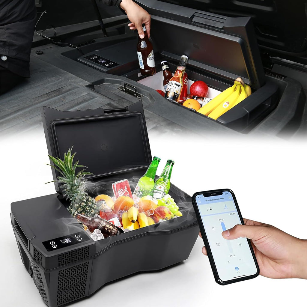Tlyard Car Refrigerator for Tesla Cybertruck, 25L Tesla Cybertruck Trunk Fridge with APP Control, DC 12/24V Cybertruck Freezer Compressor Electric Cooler for Outdoor Camping Road Trip