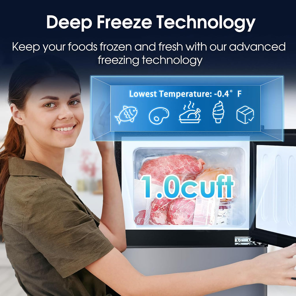 Anypro 2.9 Cu.Ft Fridge with Freezer, Double Door Refrigerator with 7-Level Temperature Control, LED Light, Adjustable Shelves for Bedroom, Office, Dorm, and Apartment, Blue Silver
