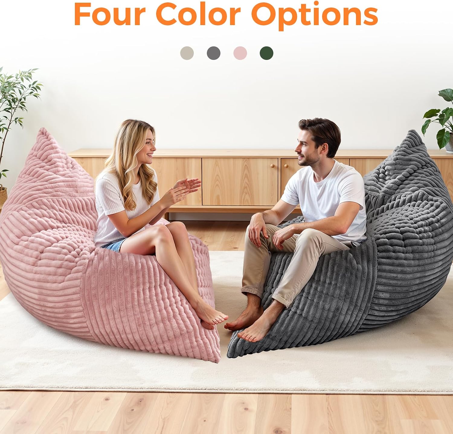 3 in 1 Giant Bean Bag Chair, Convertible Bean Bag Bed for Adults and Kids, Oversized Comfy Memory Foam Floor Sofa with Machine Washable Cover for Living Room, Bedroom & Dorm(Green)