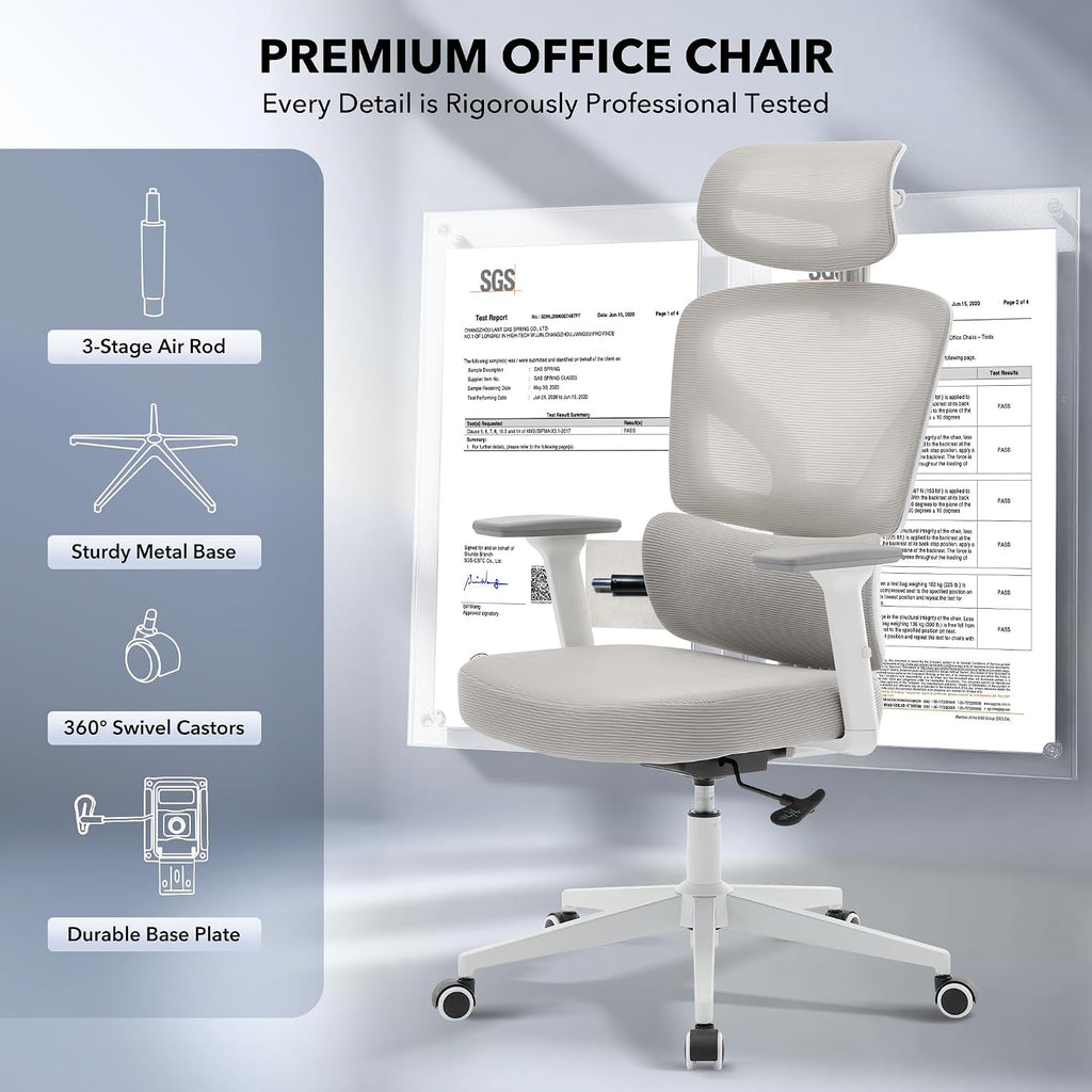 Office Chair Ergonomic Desk Chair - Home Mesh Office Desk Chair with Adjustable Lumbar Support, High-Back Computer Gaming Chair with Headrest 3D Armrests, Rolling Swivel Task Chairs for Home, Office