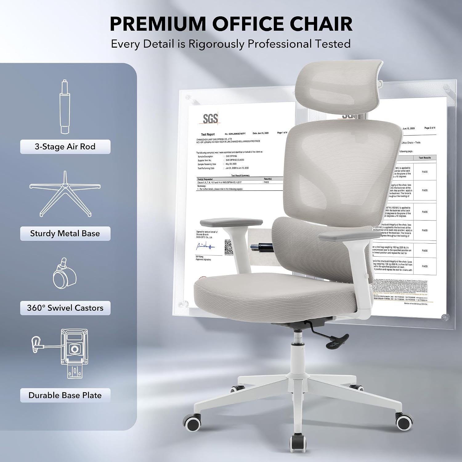 Office Chair Ergonomic Desk Chair - Home Mesh Office Desk Chair with Adjustable Lumbar Support, High-Back Computer Gaming Chair with Headrest 3D Armrests, Rolling Swivel Task Chairs for Home, Office