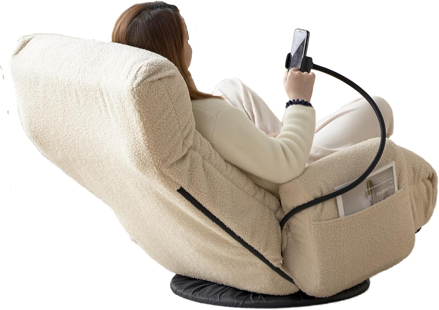 Lounge Sofa Chair with Side Pocket Armrests & Phone Holder. Gaming Chair for TV, Reading,Video,Games.Indoor Floor Chaise in Livingroom, Bedroom.Adjustable Foldable Backres&360° Swivel (Beige)