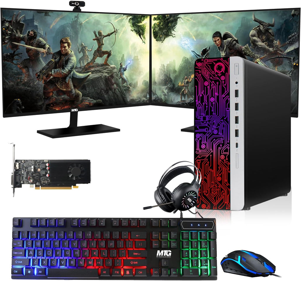 TechMagnet HP G3 Gaming Desktop PC,Intel Core i7 6th Gen,GT 1030 Graphics,16GB RAM,1TB SSD|2TB HDD,RGB Keyboard Mouse,RGB Headphone,Webcam,New Dual MTG 24-inch Monitor Windows 11(Renewed)