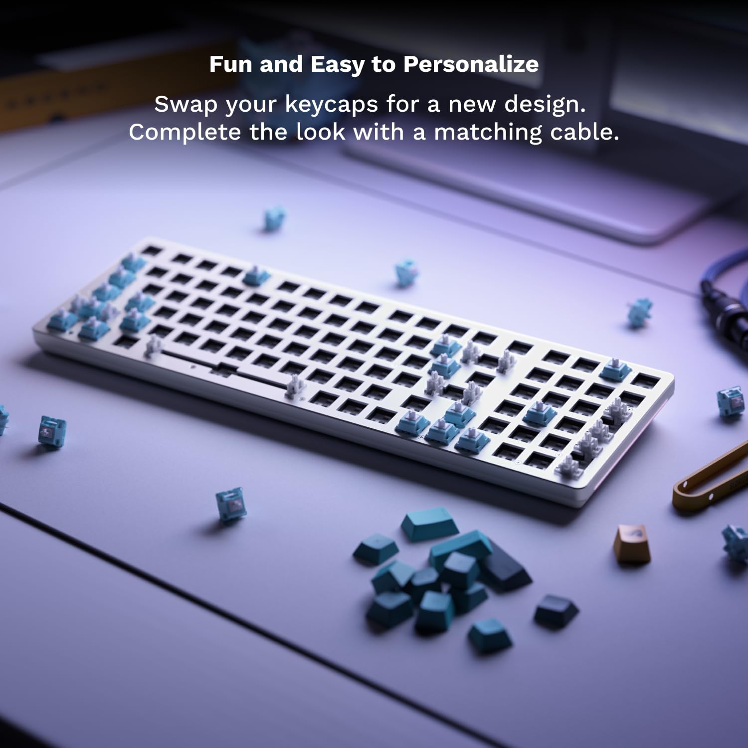 GLORIOUS GMMK 2 Small Gaming Keyboard Base- Barebones Kit- TKL Hot Swappable DIY White Mechanical Keyboard - Wired, RGB Backlit,- PC Setup Accessories- 65%, White