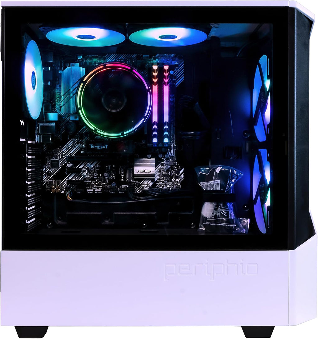 Periphio Castle Gaming PC, AMD Ryzen 5 5600GT up to 4.6 GHz with Radeon Vega 7 Graphics, 32GB DDR4 RAM, 1TBNVMe SSD, WiFi, Windows 11 Home Desktop Computer, RGB, White, 1080p PC Gaming