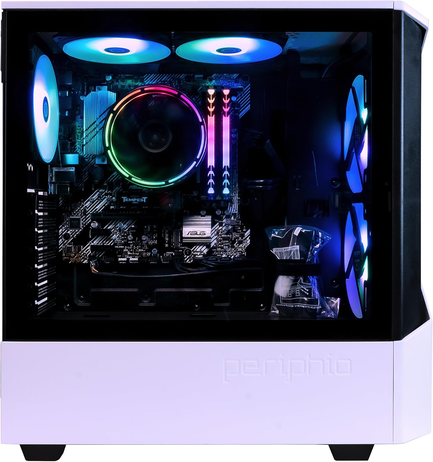 Periphio Castle Gaming PC, AMD Ryzen 5 5600GT up to 4.6GHz with Radeon Vega 7 Graphics, 16GB RAM, 1TBNVMe SSD, WiFi, Windows 11 Home, White, 1080p Gaming Computer - Full RGB Gamer Bundle, 24' Monitor