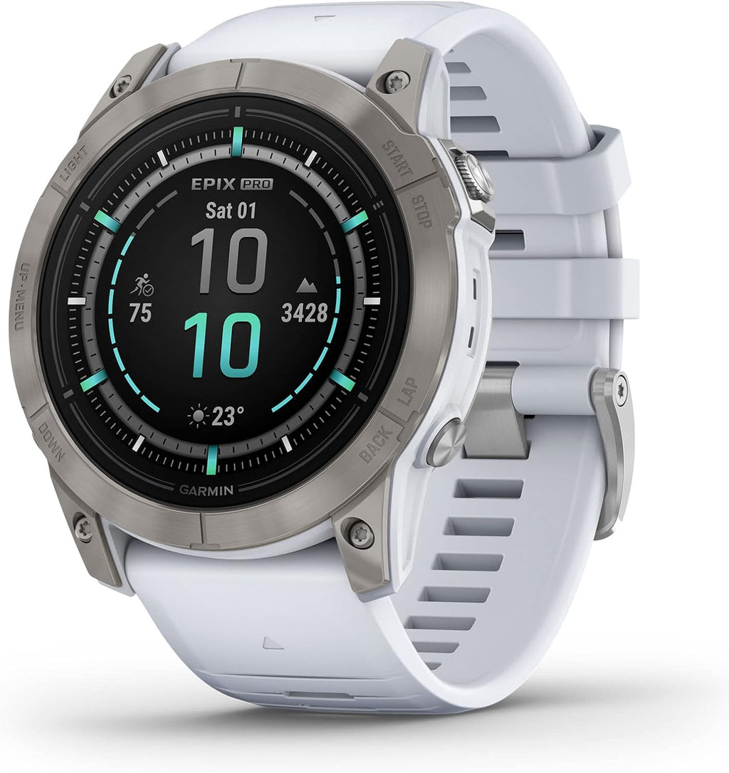 Garmin epix Gen 2 Pro Sapphire Edition, 51mm, Titanium/Whitestone | AMOLED Display, High Performance Smartwatch, Advanced Training Technology, Built-in Flashlight with Signature Charging Bundle
