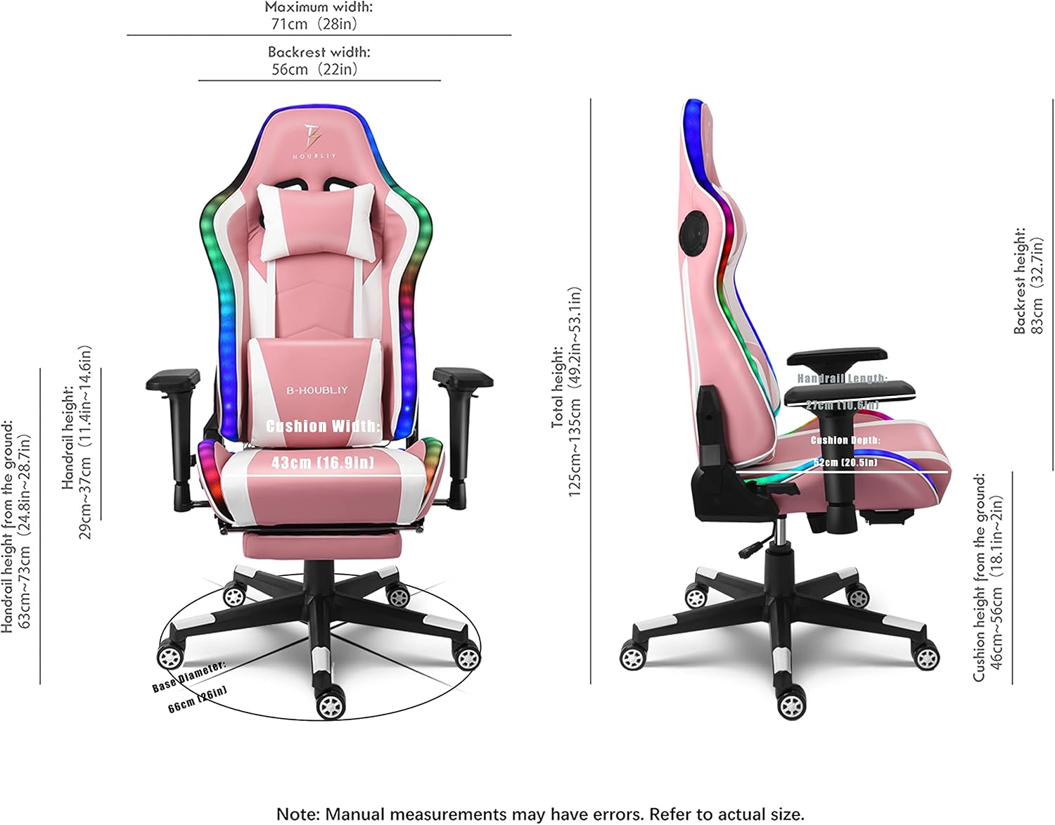 Massage Gaming Chair with Speakers, Ergonomic Pro Gaming Chair with Headrest and Lumbar Support,Reclining Computer Chair with Footrest and RGB Lights,Video Game Chair for Adults Kids.,Pink