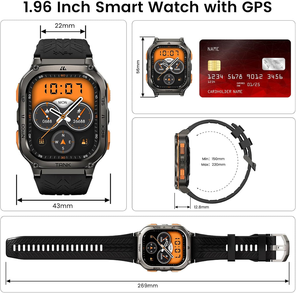 KOSPET Tank M3 Ultra Smart Watch with GPS, 50M Waterproof, Compass, Altitude, Air Pressure, 480mAh Extra Large Battery, Full Stainless Steel, Bluetooth Call, AMOLED Always-on Display