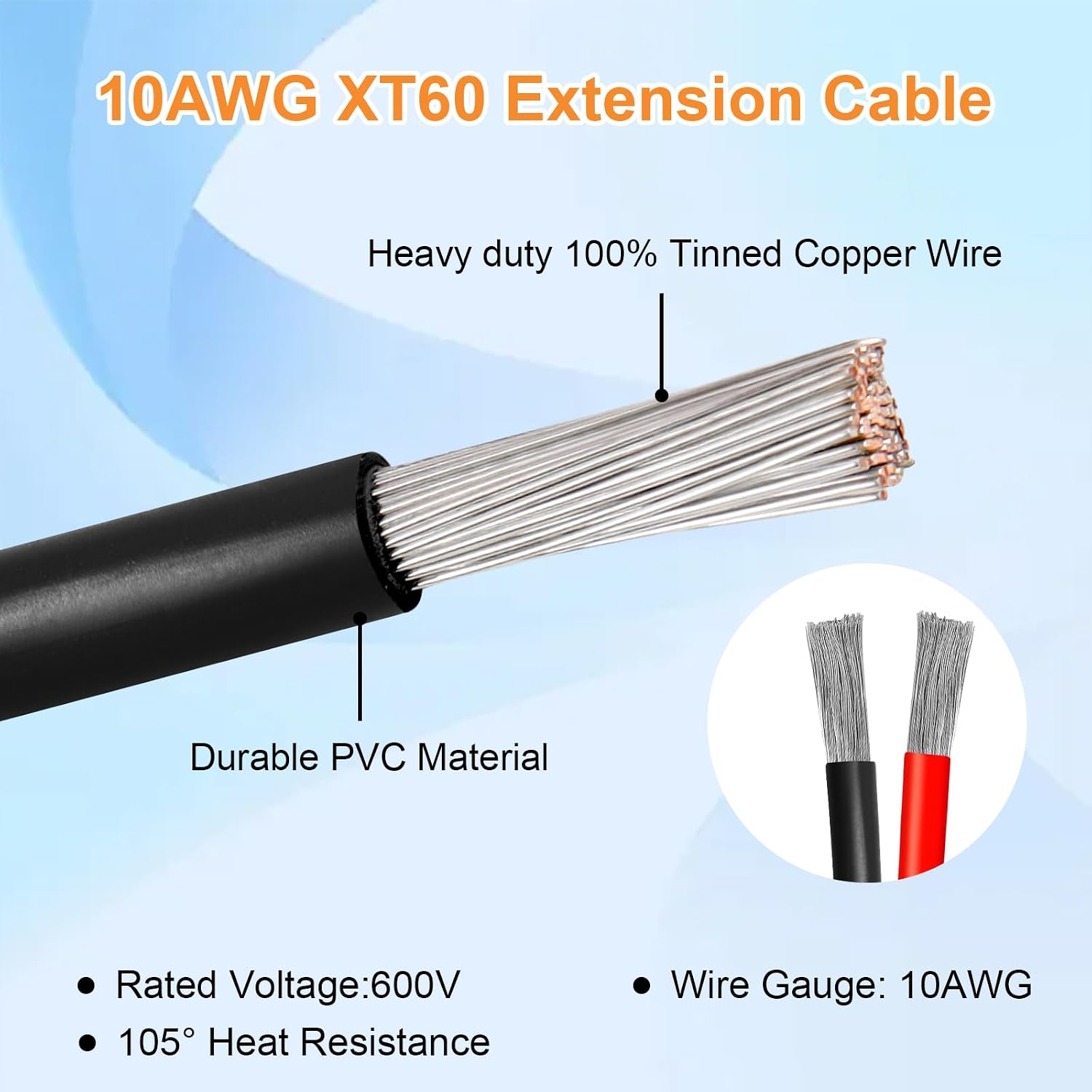 10AWG 75FT XT60 Solar Extension Cable 2 3 6 10 15 20 25 35 40 50 75 100FT XT60 Solar Extension Connector Adapter Thicker Cable Female to Male for Portable Power Station Solar Panel RC LiFePO4 Battery