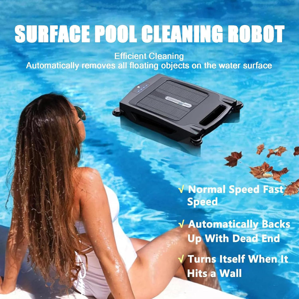 Automatic Solar Pool Cleaning Robot with Obstacle Avoidance, Skimmer for Swimming Pool Surface, Brushless Motor,Fully-Automatic