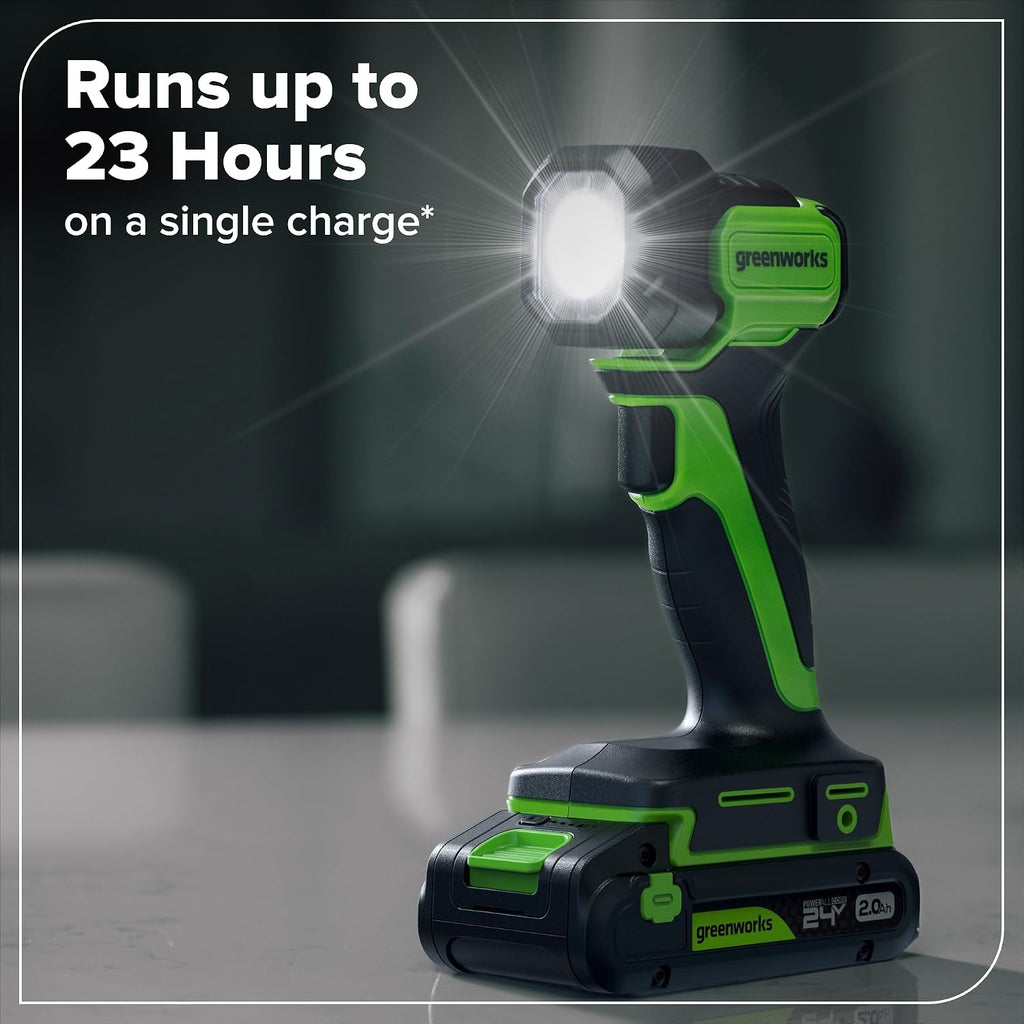 GREENWORKS 24V Combo (1/2' Drill + 1/4' Impact Driver + 6.5' Circular Saw + 200Lm Flashlight), 4.0Ah + 2.0Ah Batteries (24,000mAh PB), (2) Braided Cables, 65W Rapid Charger,High-Efficiency