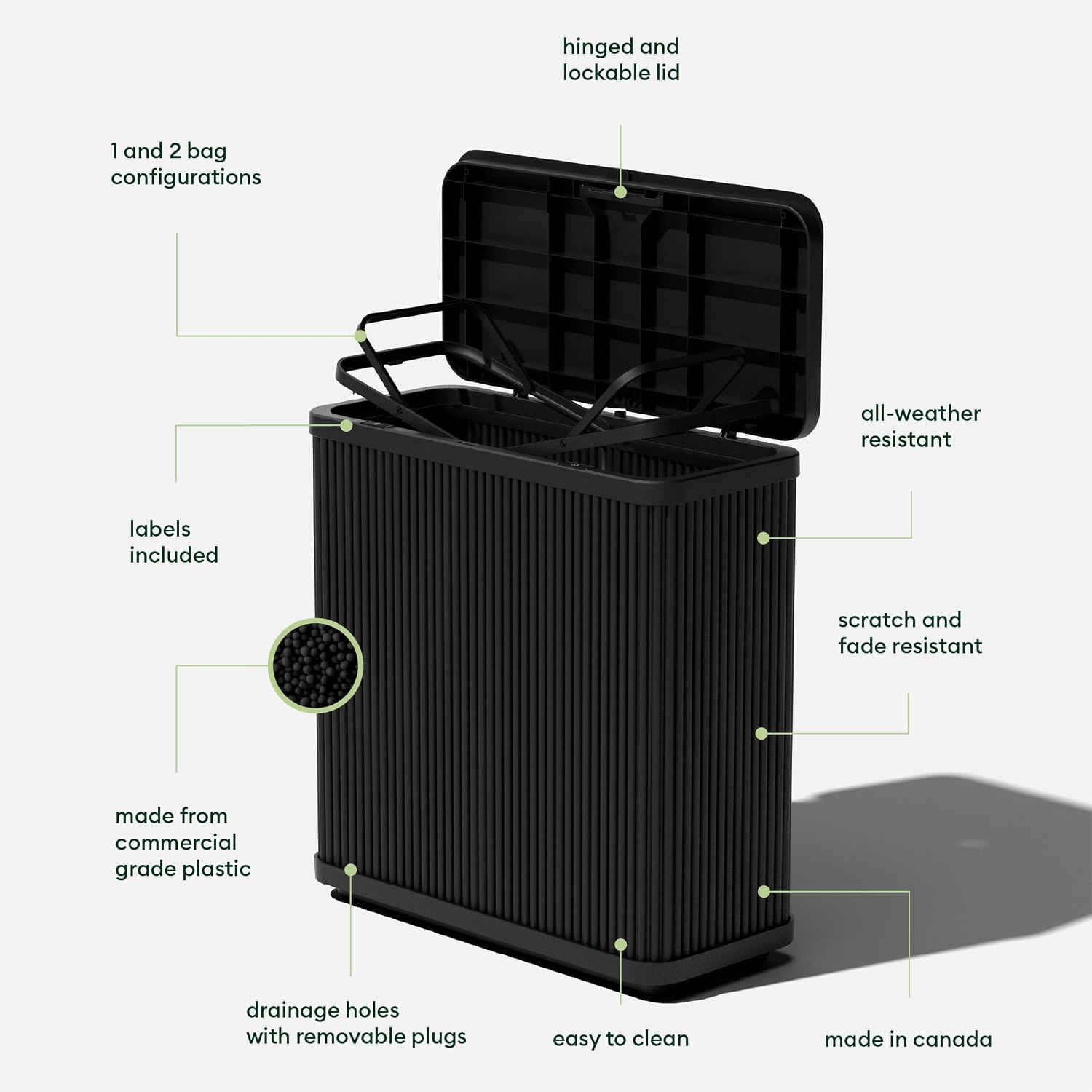 Veradek Tambour Series Outdoor Trash Can with Lid – All-Weather Waste Bin for Patio, Pool, BBQs & Parties | Durable Dual Bag System up to 30 Gallons | Modern Design for Backyard or Deck