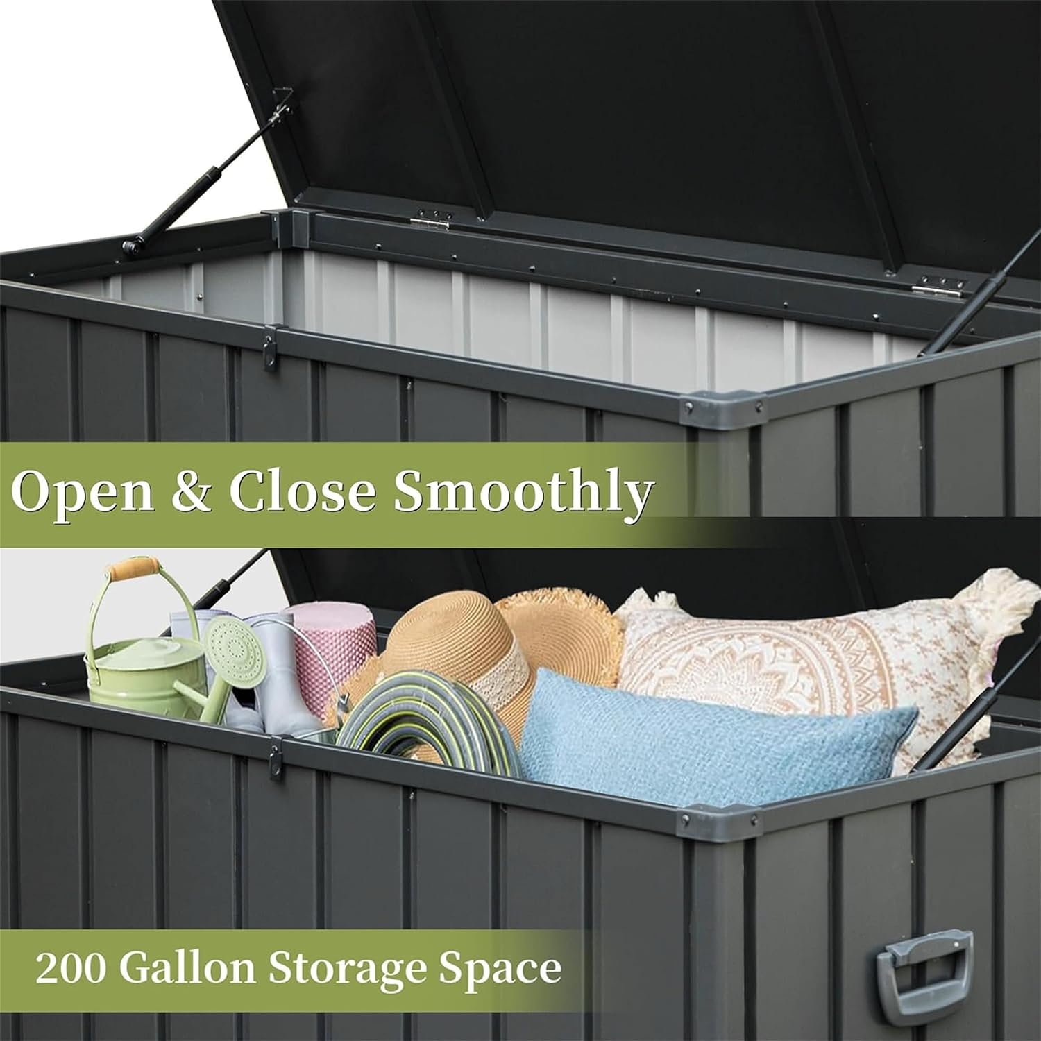 200 Gallon Outdoor Storage Deck Box Waterproof,Lockable UV Resistant Container Large Patio Storage Bin for Patio Outside Furniture Cushions,Pillows,Garden Tools (Dark Gray)