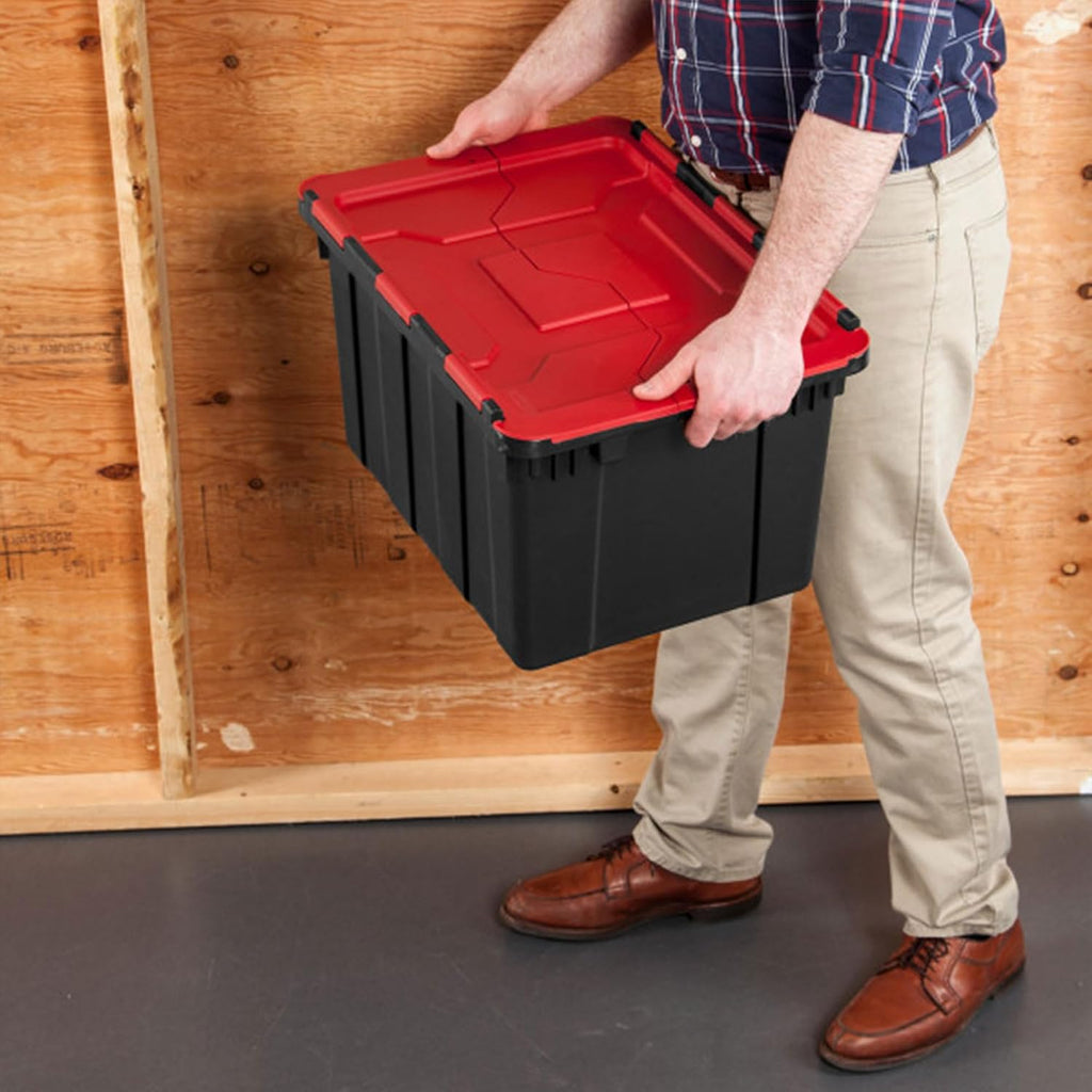 Sterilite 18-Pack 12 Gallon Hinged Lid Industrial Tote, Heavy-Duty Plastic Organizer - Stackable Multipurpose Home Storage Bins with Contoured Handles for Garage, Basement or Attic Organization