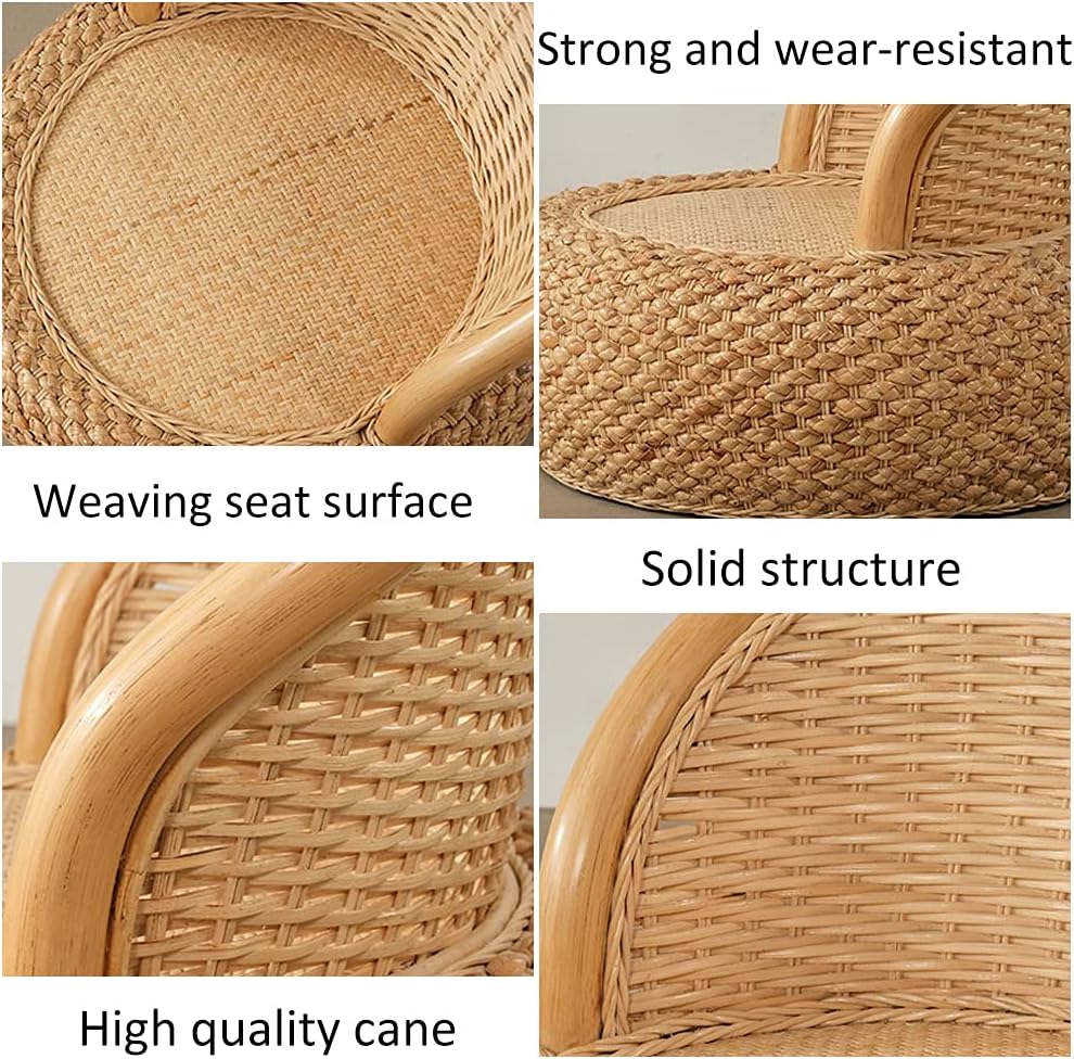 Round Rattan Floor Chair with Ergonomic Backrest Floor Lazy Chair Tatami Floor Seat Floor Meditation Chair Floor Seat Futon for Home and Office Decoration (Dark Brown)