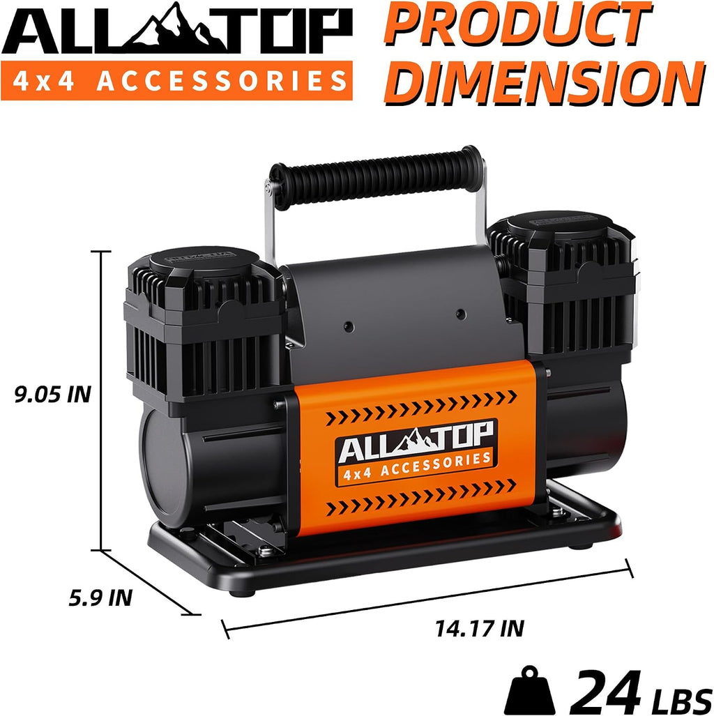 ALL-TOP Dual Cylinder Air Compressor with Digital Pressure Gauge Tire Inflator Kit, 12V Portable Inflator 12.35ft³/Min, Offroad Air Pump for Truck Tires, Heavy Duty Max 150 PSI for 4x4 Vehicle & RV