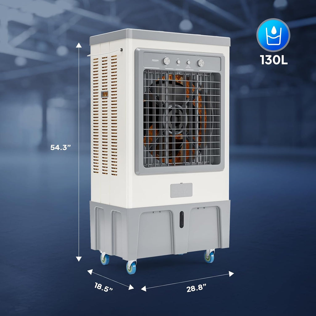 ROVSUN 9000CFM Commercial Portable Air Cooler, 34.3Gal/130L Evaporative Swamp Cooler, 3-IN-1 Cooling Fan with 3 Speeds, 4 Ice Packs, Humidifying Oscillating Fan for Shop, Factory, Garage