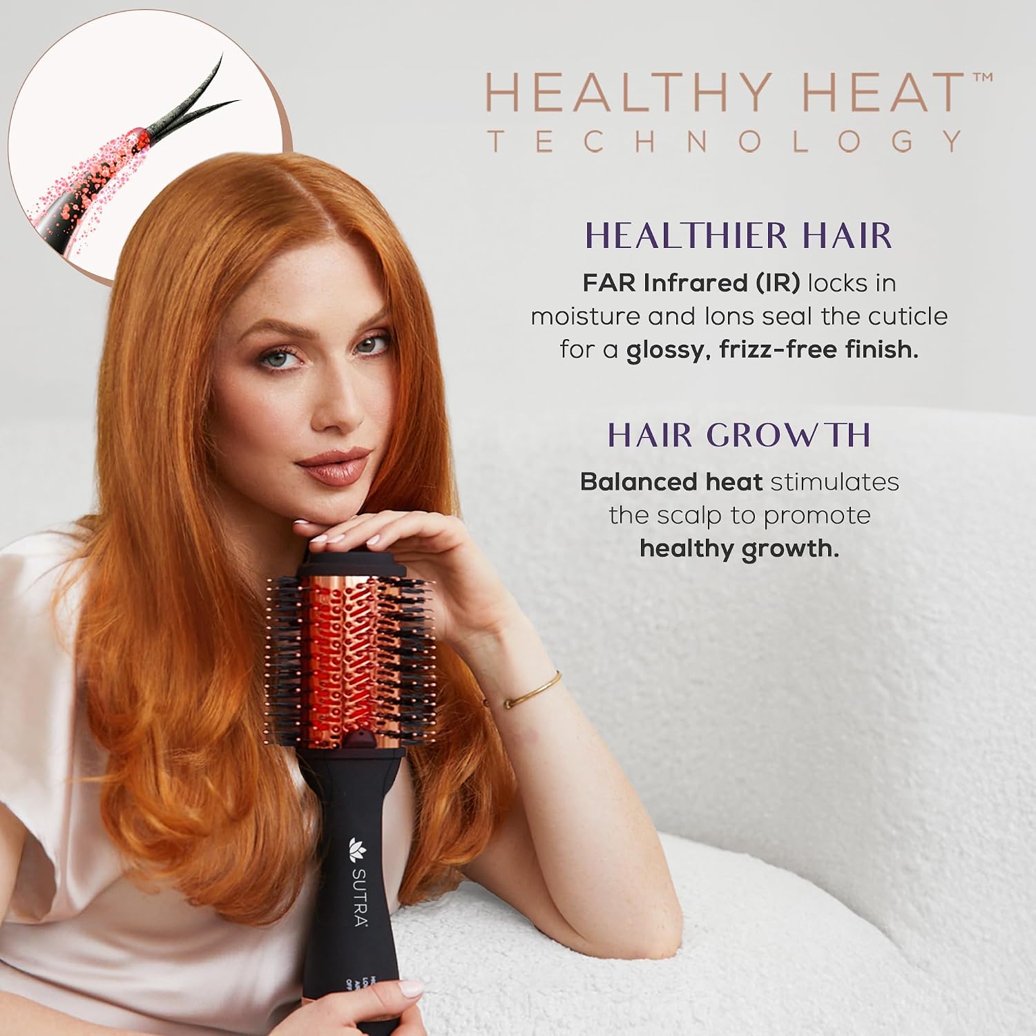 SUTRA Infrared Blowout Brush, 3' - All-in-One Infrared Heated & Ionic Round Dryer Brush for All Hair Types - Professional Thermal Styling Hair Tools for Blow Out - Volumizing Hot Air Brushes