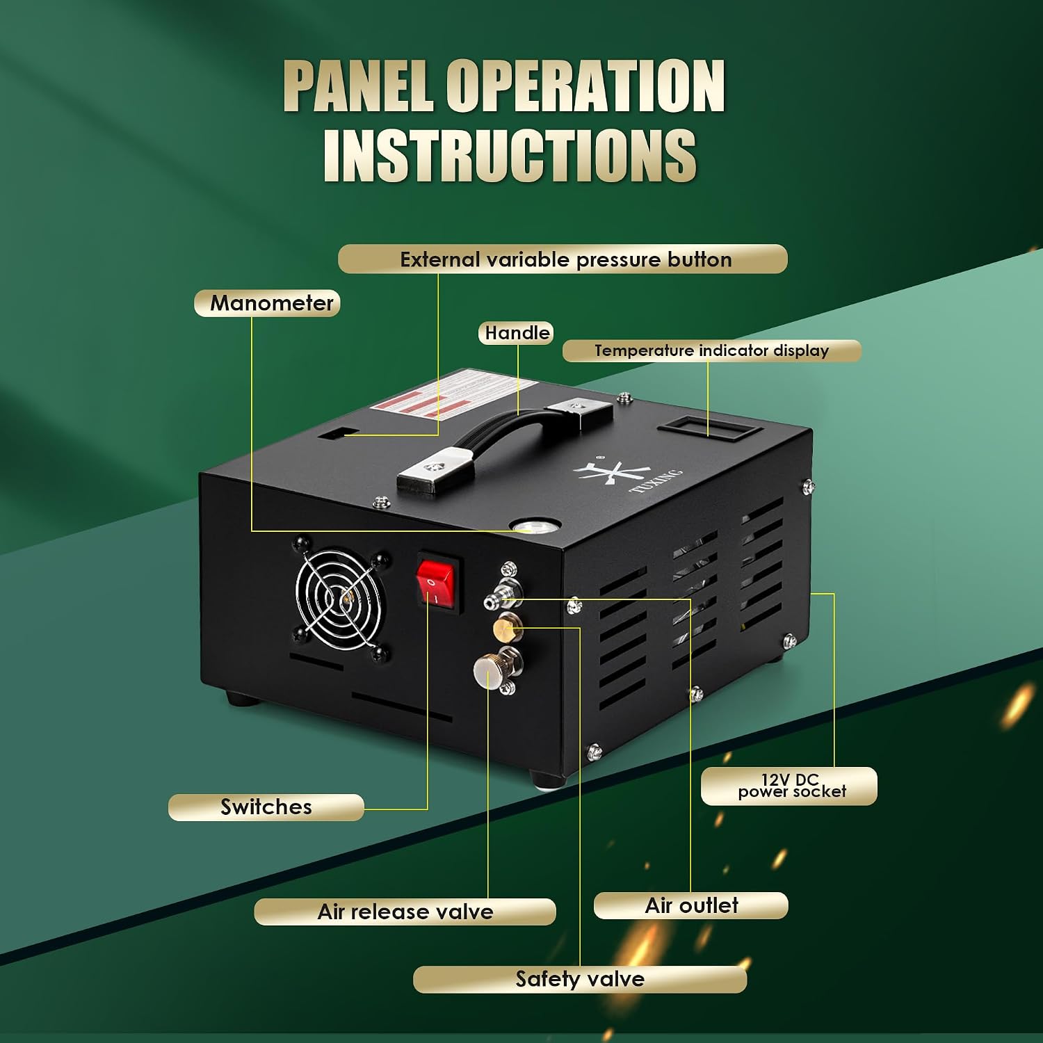 TUXING 4500Psi Pcp Air Compressor | 30Mpa 300Bar High Pressure Air Pump | Oil/Water-Free | Powered by Car 12V DC or Home 110V AC with Converter | Pump for PCP Air Rifle,Paintball Airguns
