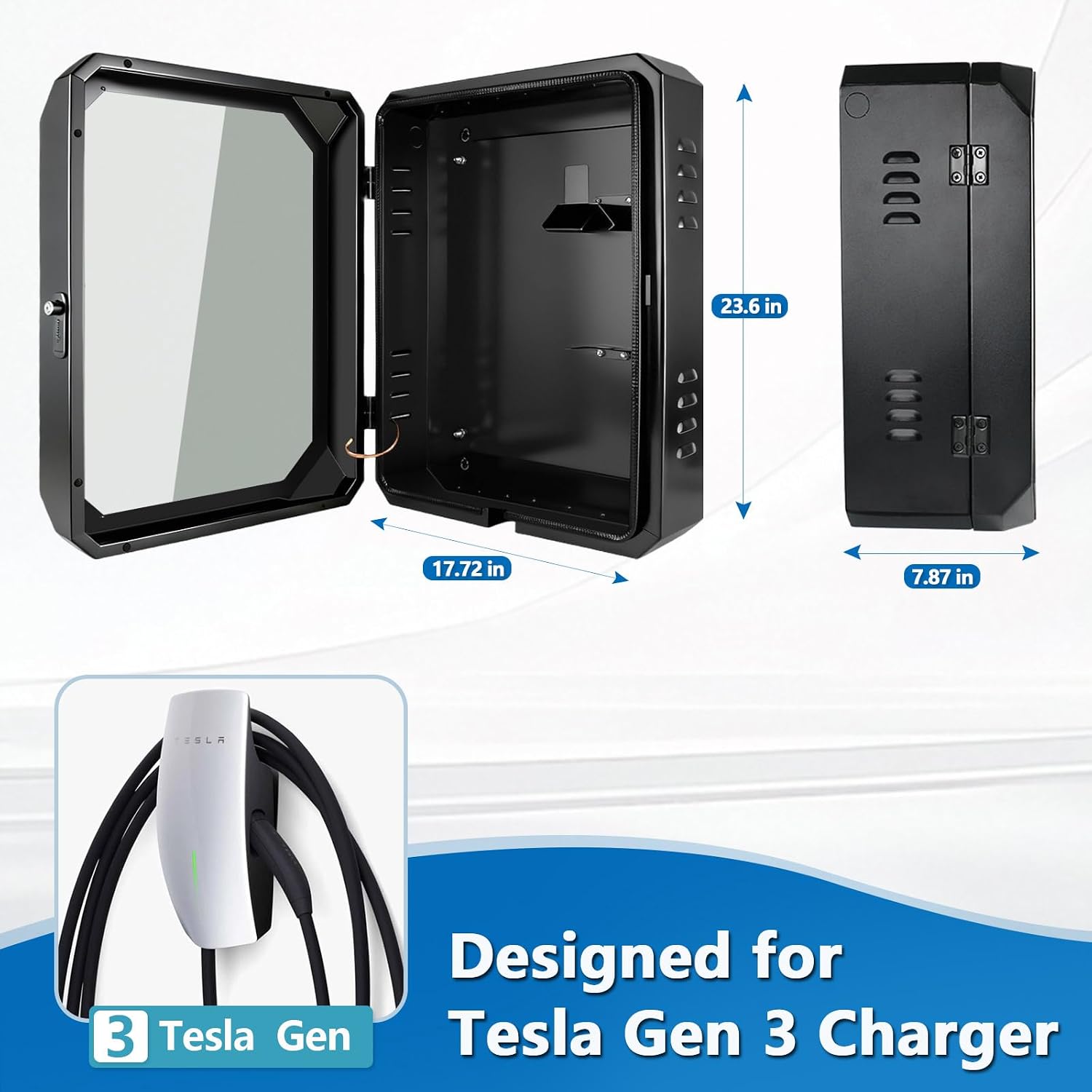 Outdoor Charger Station Cover Box fit for Tesla gen 3th Wall Connector & Most EV Charger, Waterproof （with Upgraded Sealing Gasket） Dustproof (for Outdoor ONLY) Wall Mount Charger Enclosure