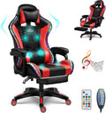 RGB Gaming Chair with Speakers Full Massage Video Game Chair with Footrest Ergonomic Office Chair PU Leather Recliner Swivel Computer Chair with Lumbar Support Headrest High Back Gamer Chair,Red