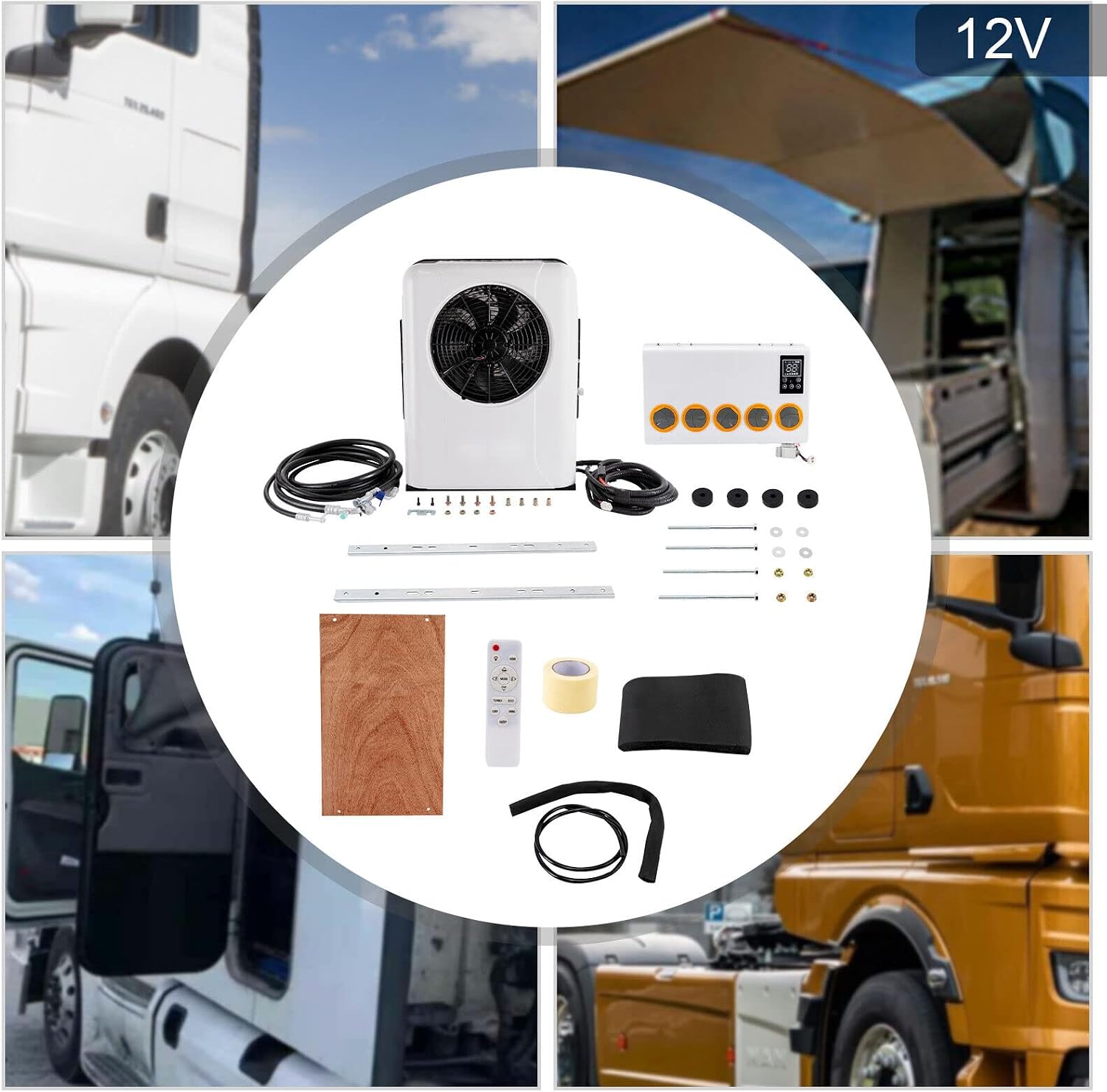 CNCEST 12V DC Air Conditioner 12000BTU, Universal Split AC Kit for Truck Cab RV Caravan Semi Trailer Forklift Excavator Van, Portable Electric Cooling AC Unit for Vehicle Cab (White 12V)