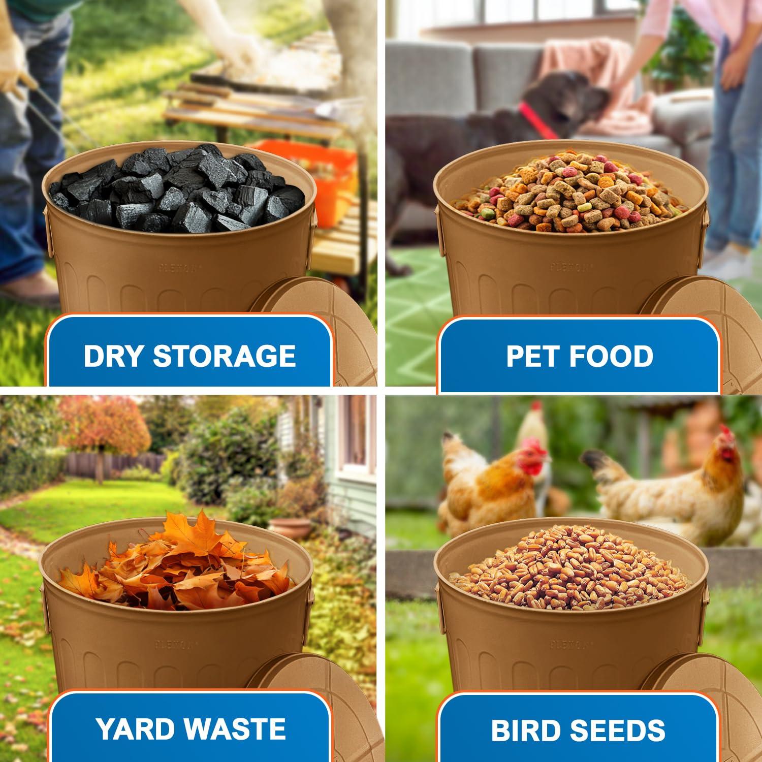 Plexon 20 Gallon Metal Trash Can with Lid Outdoor Large Trash Bin Steel Garbage Can for Garage Patio Farmhouse Bucket Bird Seed Storage Can Heavy Duty Round Container, Copper 6 Pack